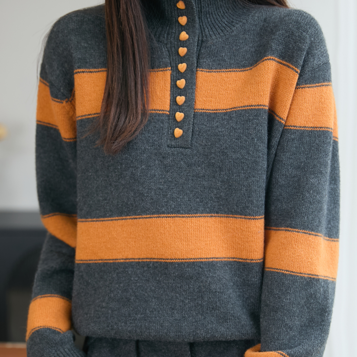 复古撞色半高领加厚打底毛衣女