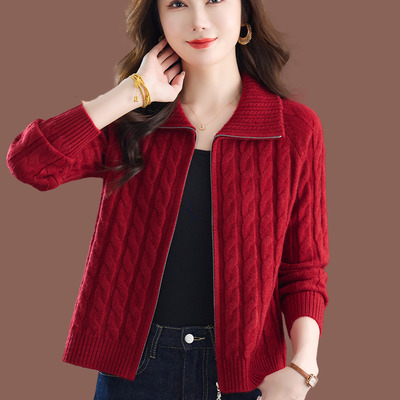 2025年新款翻领拉链毛衣外套