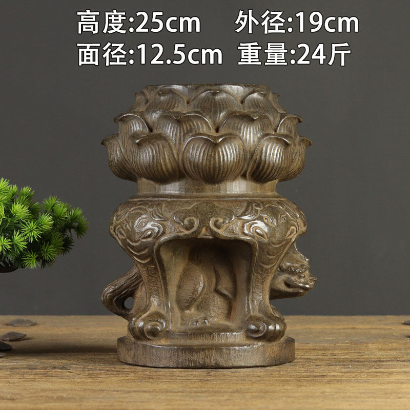 中式复古做旧石雕摆件 青石整料雕刻石墩门墩底座藏头露尾莲花墩