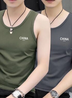 买一送一纯色简约冰丝背心男夏季薄款速干无袖t恤外穿运动上衣潮