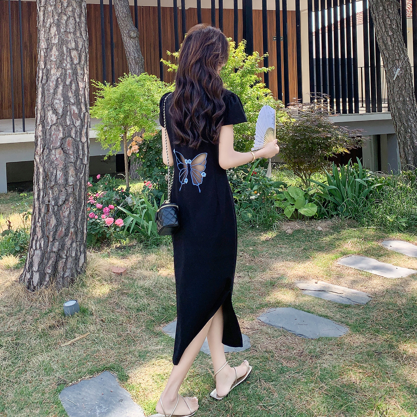 新中式国风连衣裙女2025夏季高级感后腰镂空网纱蝴蝶绣花改良旗袍，女装连衣裙，浙宝139