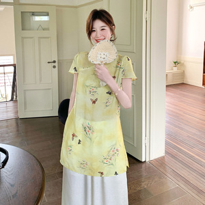新中式国风套装女2025夏季新款复古气质改良旗袍上衣阔腿裤两件套图片