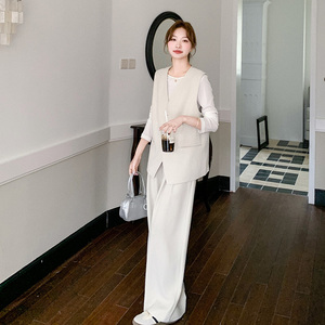气质高级感西装马甲套装女2025春季新款韩系时尚休闲阔腿裤两件套图片