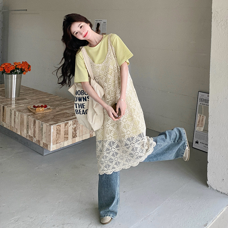 2025夏季新款超好看蕾丝罩衫连衣裙女法式温柔风T恤裙，女装连衣裙，浙宝139