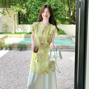 新中式国风套装女2025夏季新款复古气质改良旗袍上衣阔腿裤两件套图片