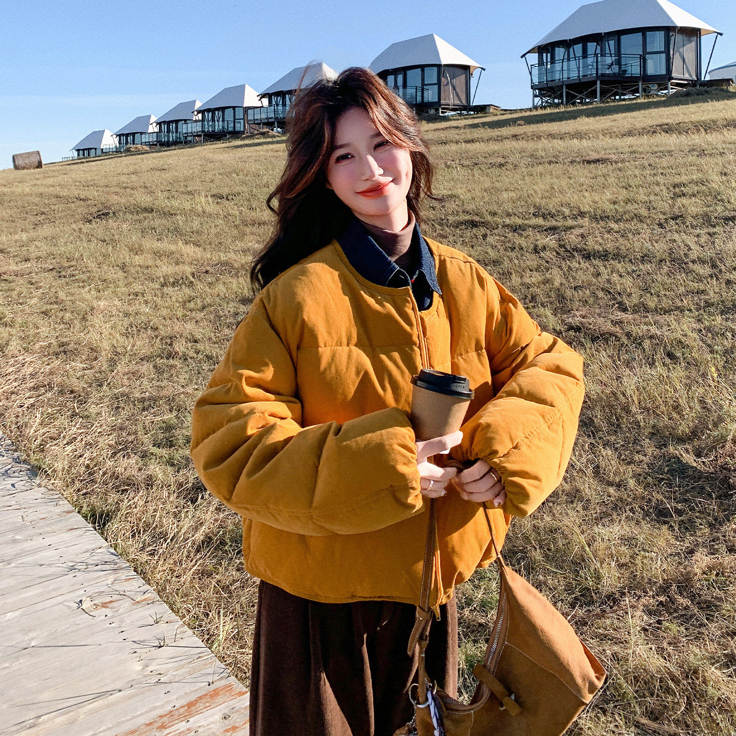 复古简约风立领短款羽绒服女2025新款小个子超好看连帽外套面包服,女装羽绒服,浙宝139
