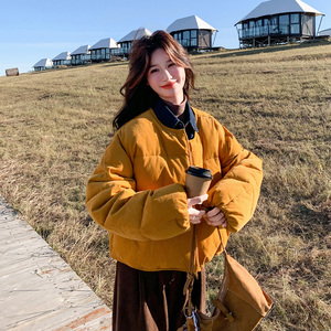 复古简约风立领短款羽绒服女2025新款小个子超好看连帽外套面包服图片