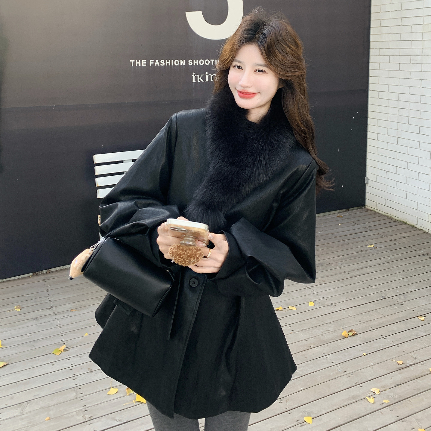 新品现货！真狐狸毛领内胆90绒皮质风衣式羽绒服25178-P305控458，女装羽绒服，浙宝139