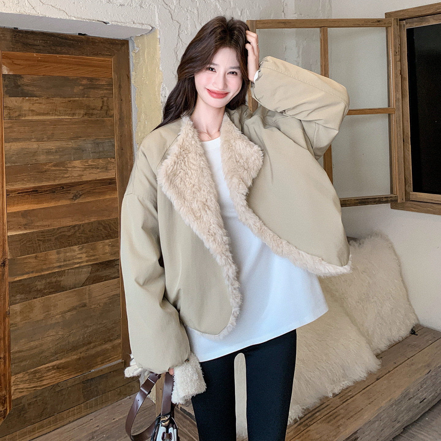 新品！现货双面穿加厚毛毛派克服外套139-25152-P185控288,女装派克服,浙宝139
