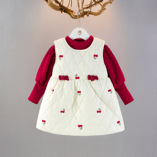 宝宝公主裙加绒两件套2025秋冬新款 女童洋气裙子儿童保暖礼服套装