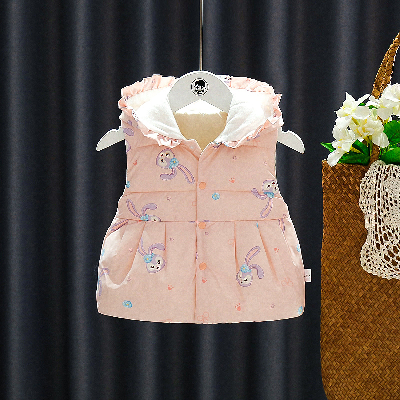 湘雪冬季女宝宝带帽夹棉马甲