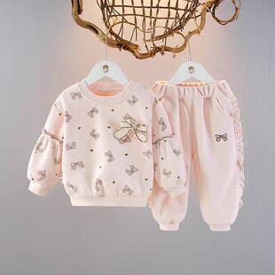 女童卫衣套装2026春季周岁宝宝洋气两件套儿童运动套春装婴儿衣服