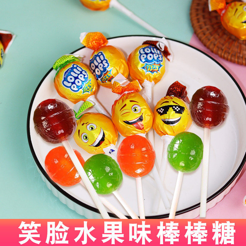 如胜笑脸棒棒糖水果味可乐味橙子苹果味儿童进口零食糖果ROSHEN