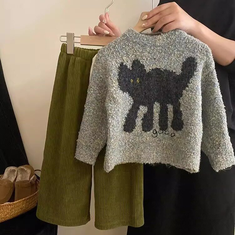 女童套装2025新款儿童洋气时髦针织毛衣半身裙两件套春秋款
