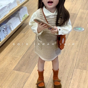 童装 套装 秋冬季 气质女童针织背心裙翻领褶皱洋气衬衫 新款 韩版
