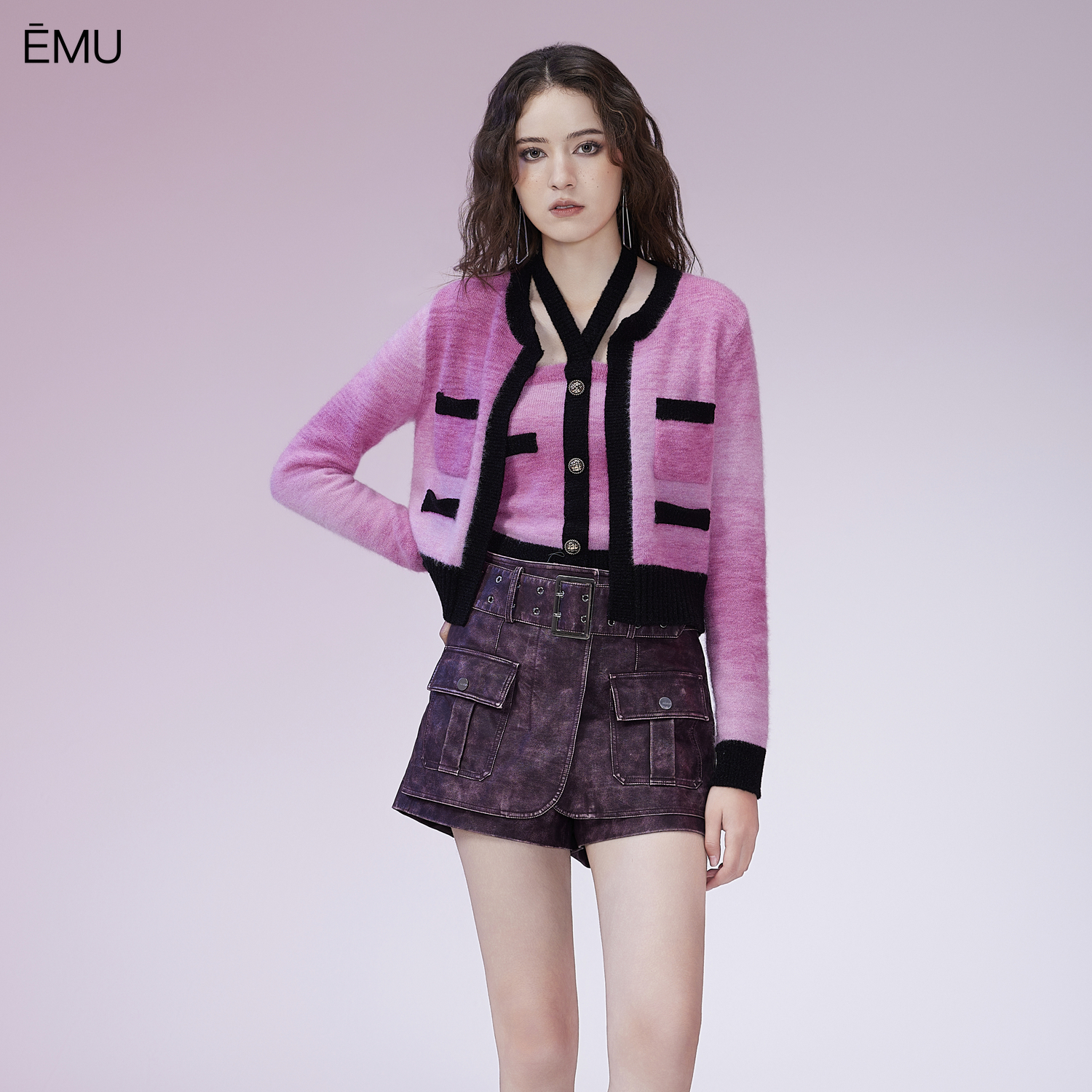 依妙EMU2025秋时尚复古洗水工装风设计感高腰短裙裤裤附腰带短裤