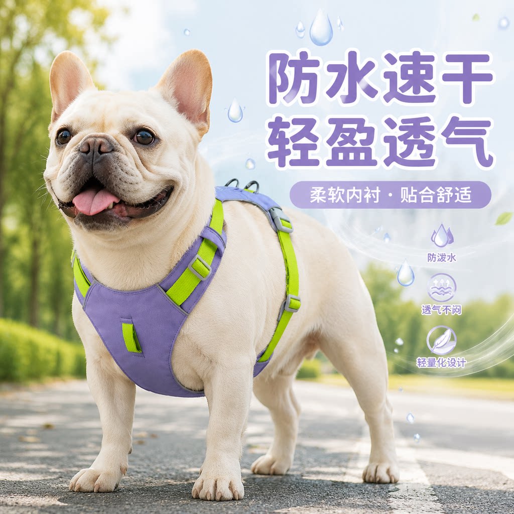 法斗狗狗胸背带可调节遛狗防水速干贴合舒适轻盈透气胸背带