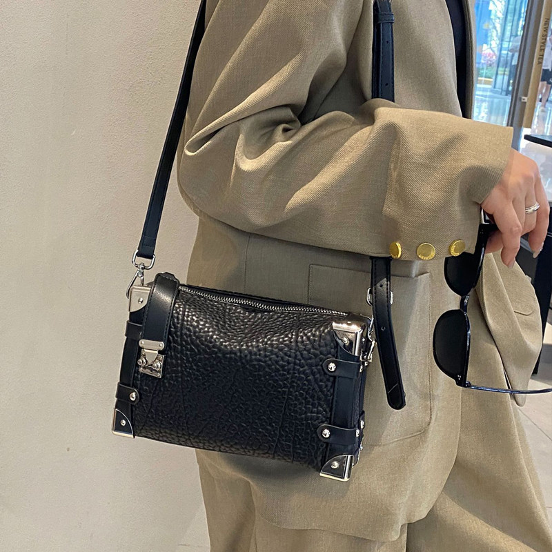 高级感大象纹手提盒子包女小众锁扣金属包角时尚百搭单肩斜挎包