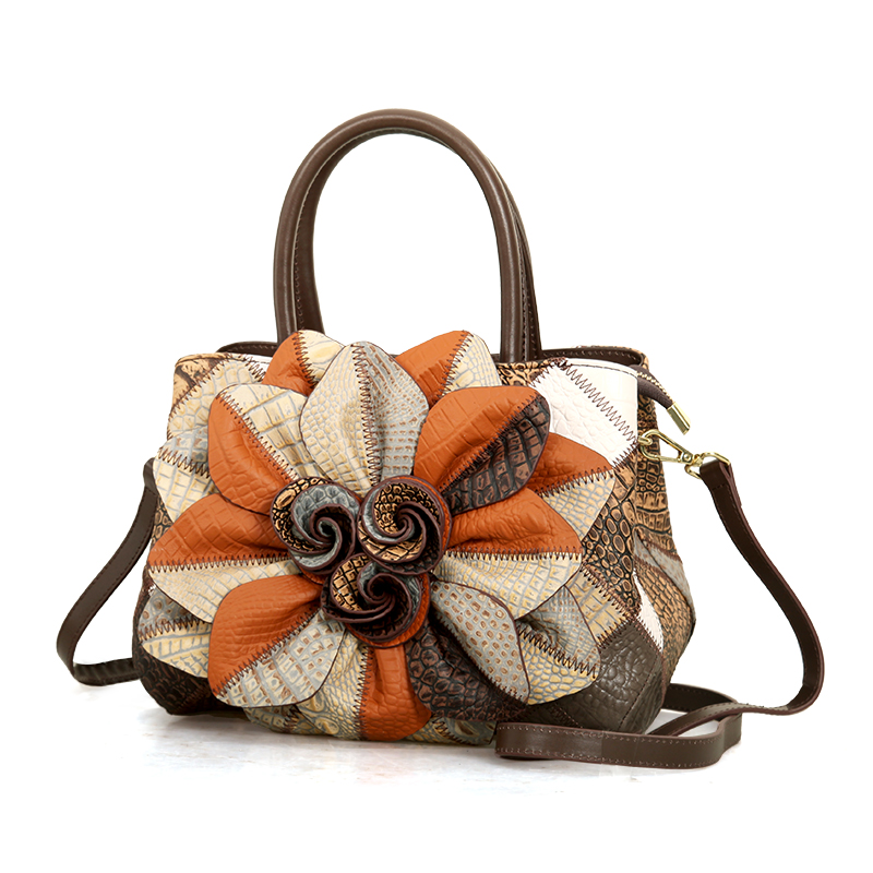女士手提包新款牛皮荷叶装饰