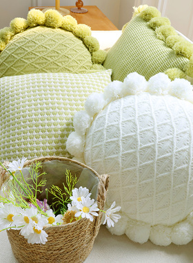 小清新INS风针织抱枕 民宿网红向阳花靠枕靠垫田园风绿色沙发枕
