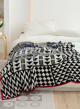 北欧几何三角针织线毯 家居沙发盖毯软装搭配毯 户外露营毯装饰毯