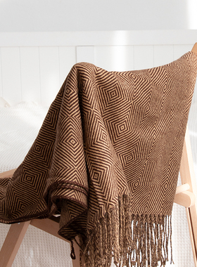 简约风流苏床尾巾 回纹毛毯民宿酒店样板间床尾毯搭毯床旗铺巾