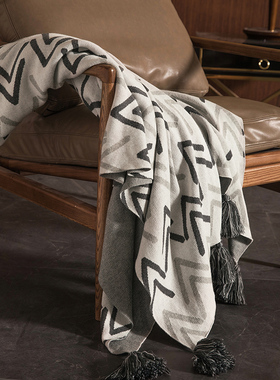 北欧几何全棉针织毯 轻奢样板间民宿沙发毯床尾搭毯 办公室午休毯