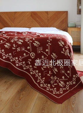 红色圣诞节毛毯 家居装饰毯子针织沙发毯 节日礼品针织毯户外盖毯