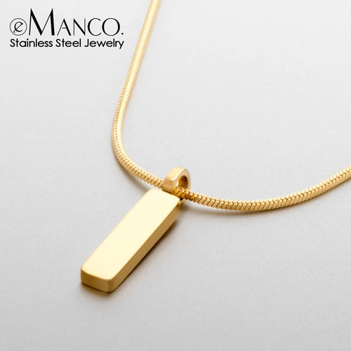 emanco轻奢小众设计蛇骨链方块吊坠项链男网红毛衣链不锈钢锁骨链