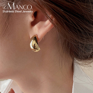 eManco高级设计感18K金水滴钛钢耳环ins女性时尚百搭几何耳环