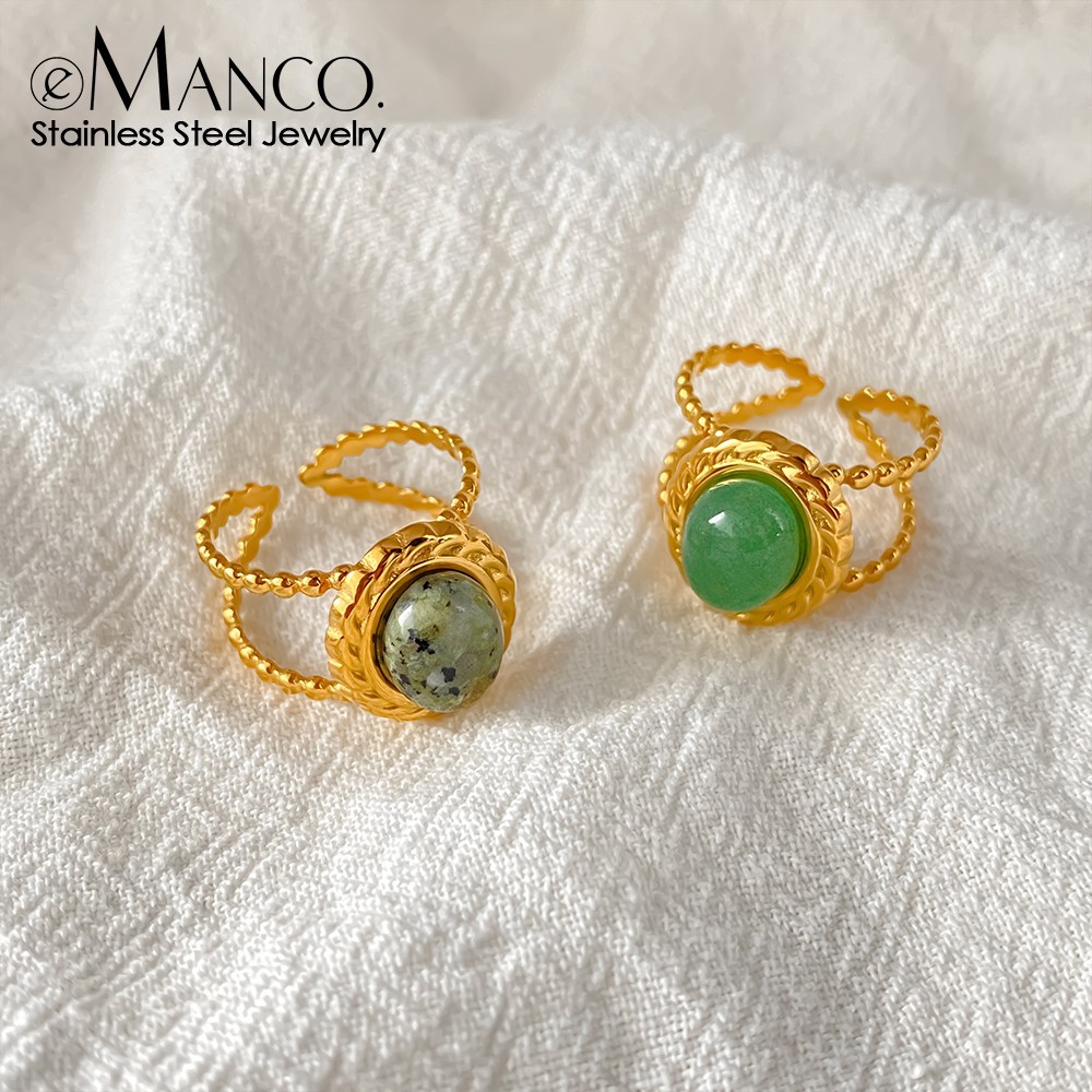 eManco复古风不锈钢半宝石戒指女