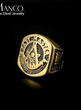 eManco亚马逊黑金不锈钢戒指复古男士时尚个性潮流戒指