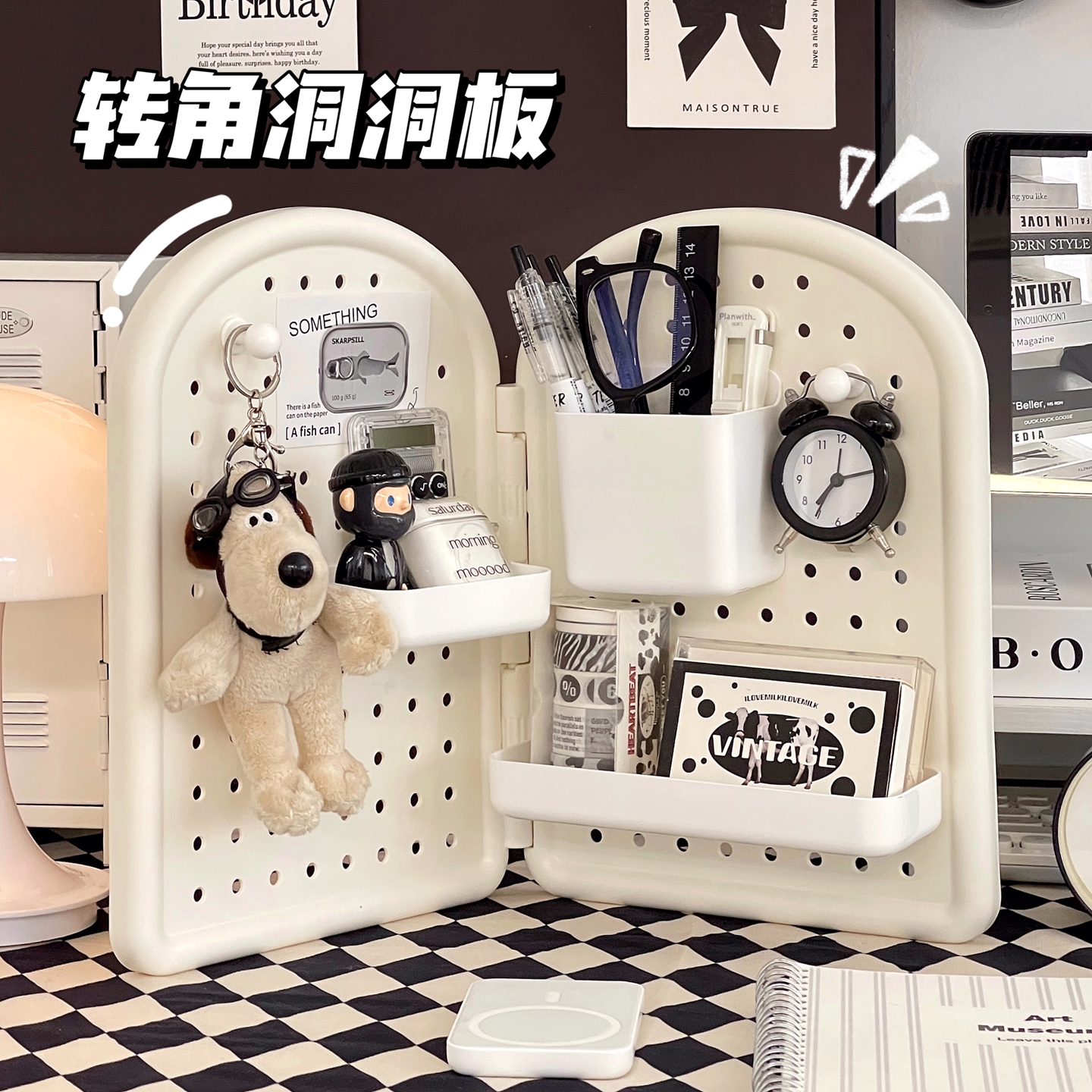 简约ins风洞洞板置物架折叠转角收纳架免打孔壁挂收纳篮拍照道具