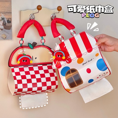 可爱壁挂纸巾盒抽纸包收纳袋车载家用厨房卫生间厕所墙上纸抽盒女