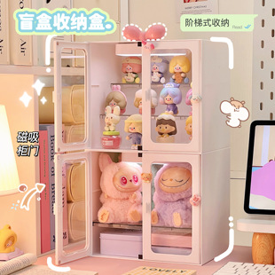 简约双开门痛柜手办盲盒展示盒防尘收纳盒泡泡玩偶马特展示架透明