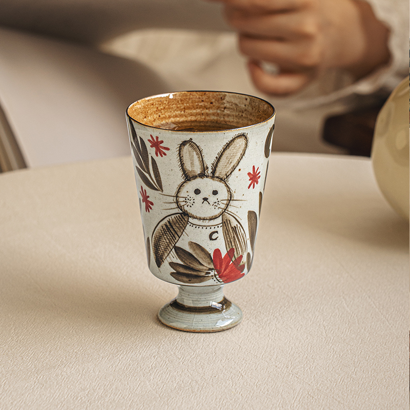 悠瓷复古手绘马克杯冰裂釉高脚杯