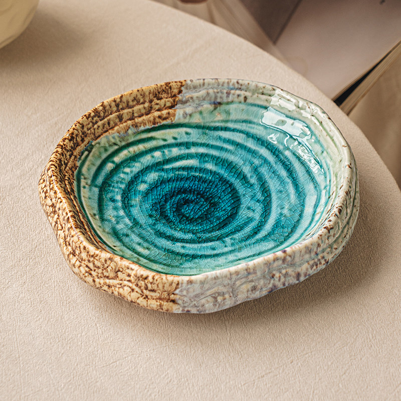 悠瓷复古冰裂釉盘子陶瓷异形深盘