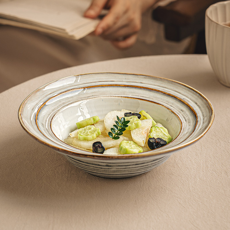 悠瓷 库洛7.5英寸不规则草帽碗家用螺纹面碗沙拉碗复古陶瓷汤面碗,餐饮具,碗,淘宝优惠券,粉丝福利购,淘宝优惠卷