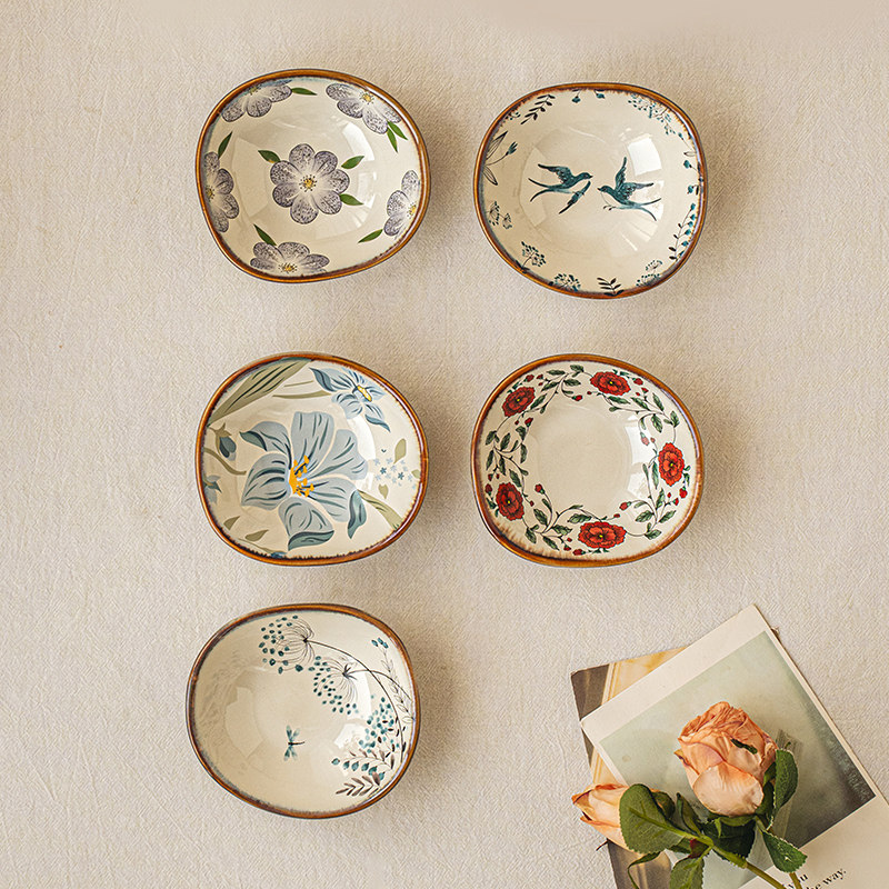 悠瓷 复古不规则味碟3.5英寸陶瓷酱料碟精致调料碟火锅蘸料碟小碟