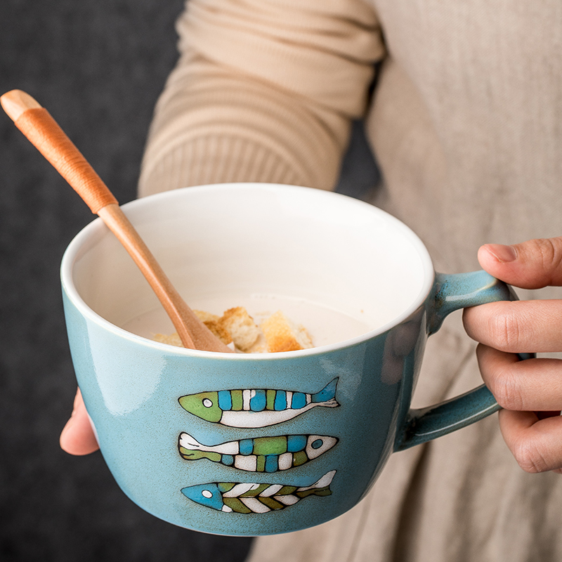 大肚陶瓷杯大号早餐杯燕麦杯牛奶杯大容量大口马克杯子可爱卡通杯热销809件需要用券