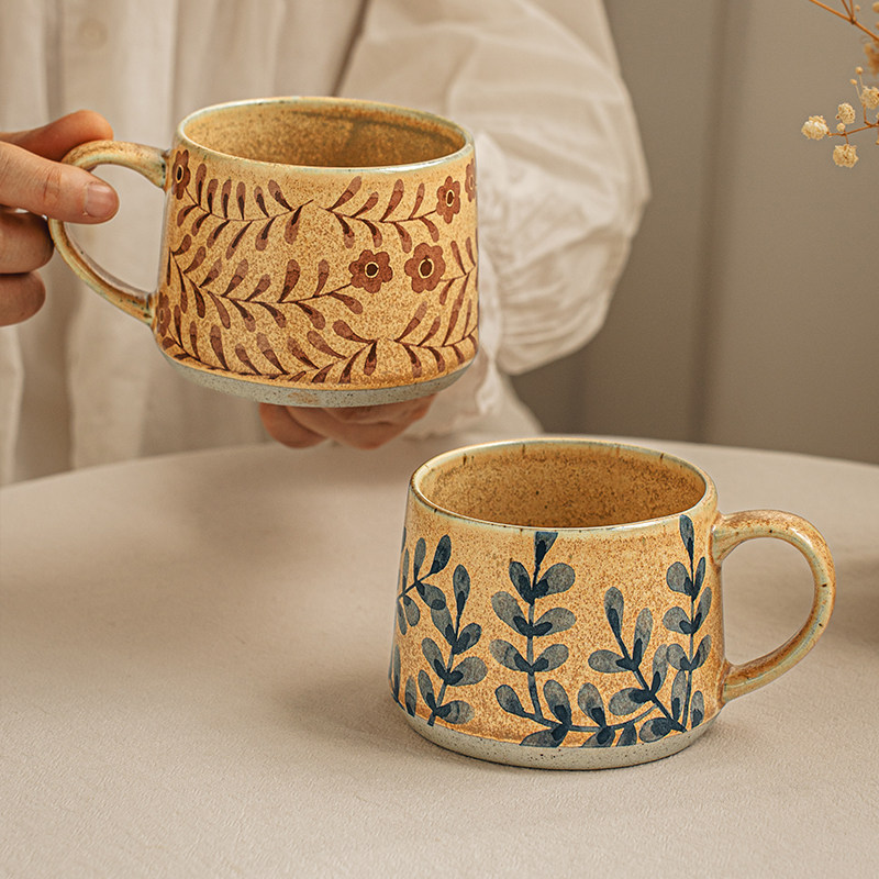 悠瓷 复古花卉陶瓷杯子高颜值牛奶杯家用设计感咖啡杯水杯送闺蜜,餐饮具,马克杯,淘宝优惠券,粉丝福利购,淘宝优惠卷