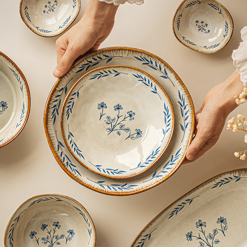 悠瓷中古风陶瓷盘子家用菜盘