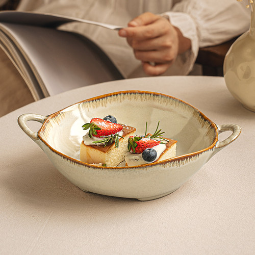 悠瓷7.5英寸不规则双耳碗