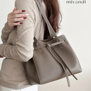 简约设计感通勤牛皮手提单肩包 时尚 MIVANDI 束妆小号托特子母包