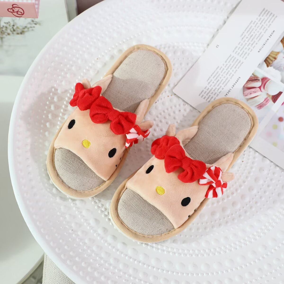 可爱卡通蝴蝶结凯蒂猫居家拖鞋女室内防滑静音棉麻学生宿舍凉拖鞋,居家布艺,居家亚麻拖鞋,淘宝优惠券,粉丝福利购,淘宝优惠卷