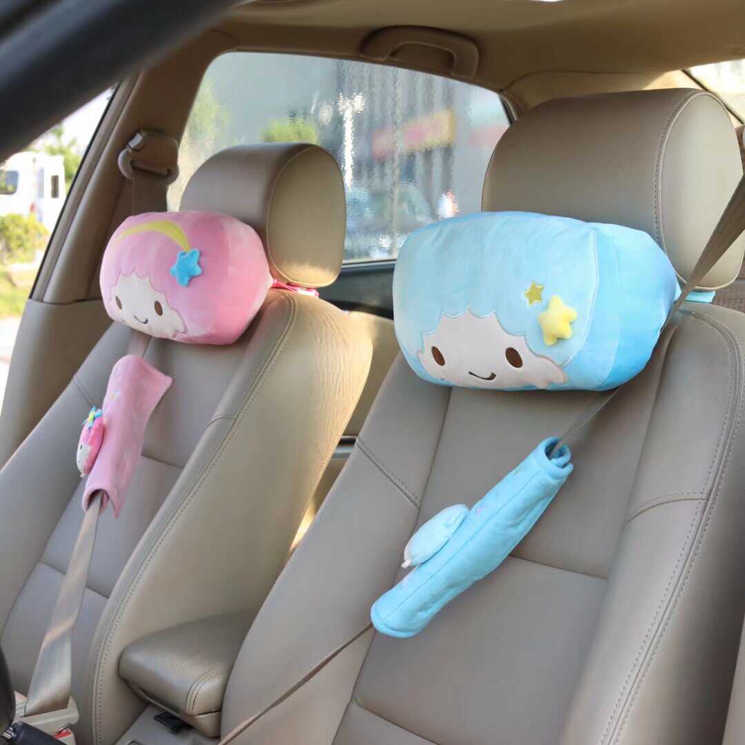 可爱汽车座椅双子星恶魔头枕毛绒