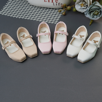 BJD 普四瘦四分娃鞋熊妹MSD兔豆豆MDD/魔岛学院 缎面低跟鞋 现货