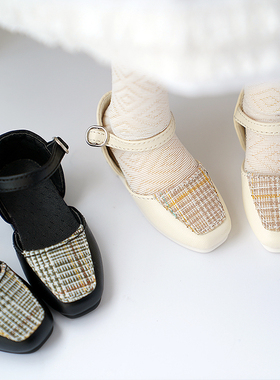 BJD娃鞋4分娃鞋 熊妹MSD兔豆豆MDD 米白色系带凉鞋方头鞋黑色现货