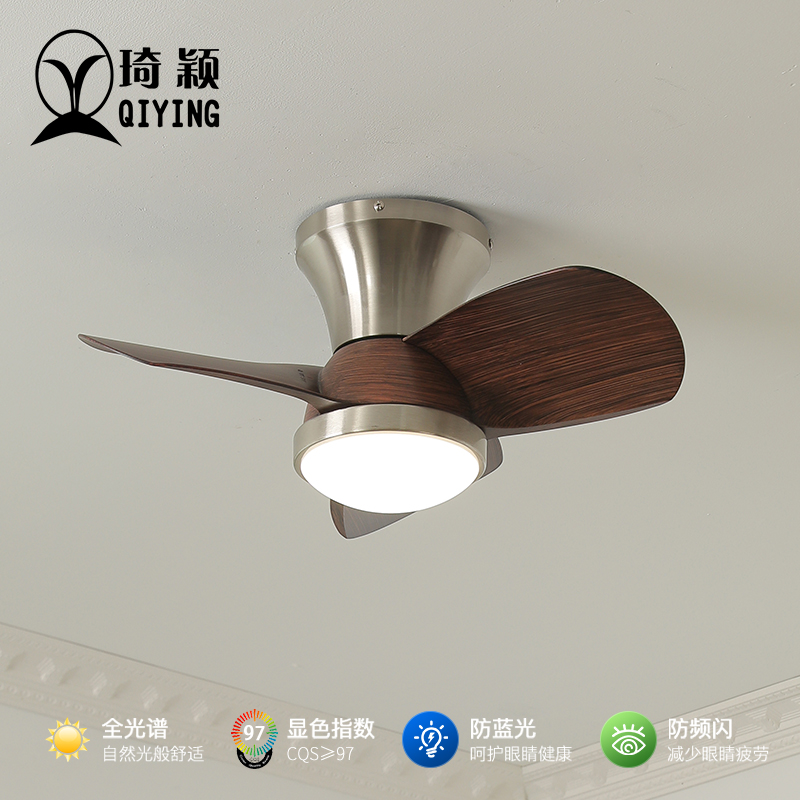 包安装中古vintage餐厅小型卧室风扇吸顶灯复古木纹电扇一体灯具