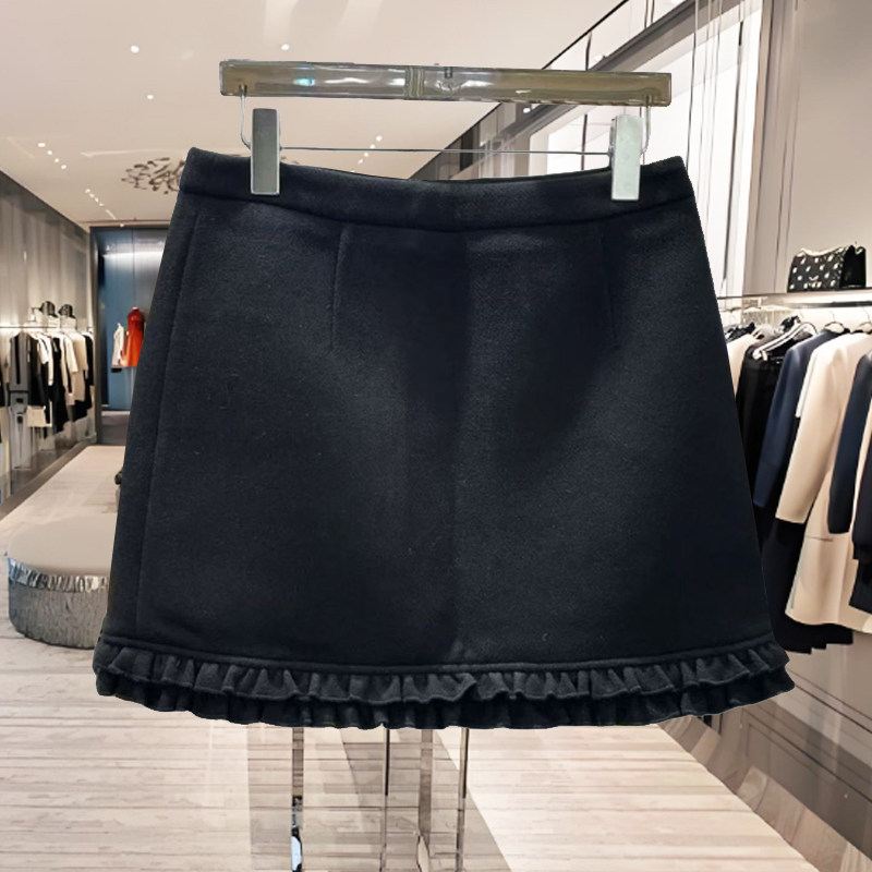 南油欧货B241106冬季韩版高腰木耳边拼接设计半身裙女A字包臀短裙
